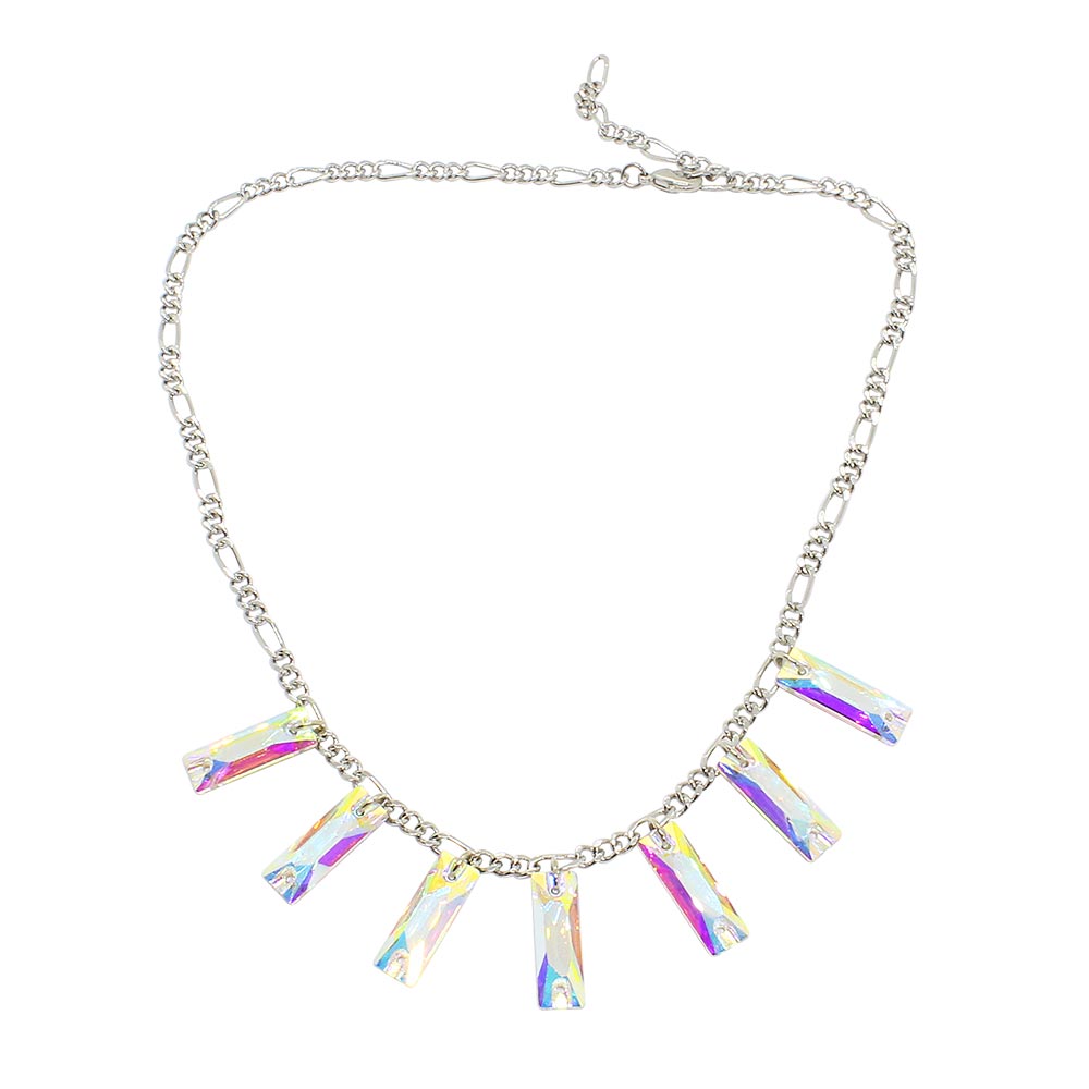 Dylan rectangle crystal necklace iridescent crystals with silver chain