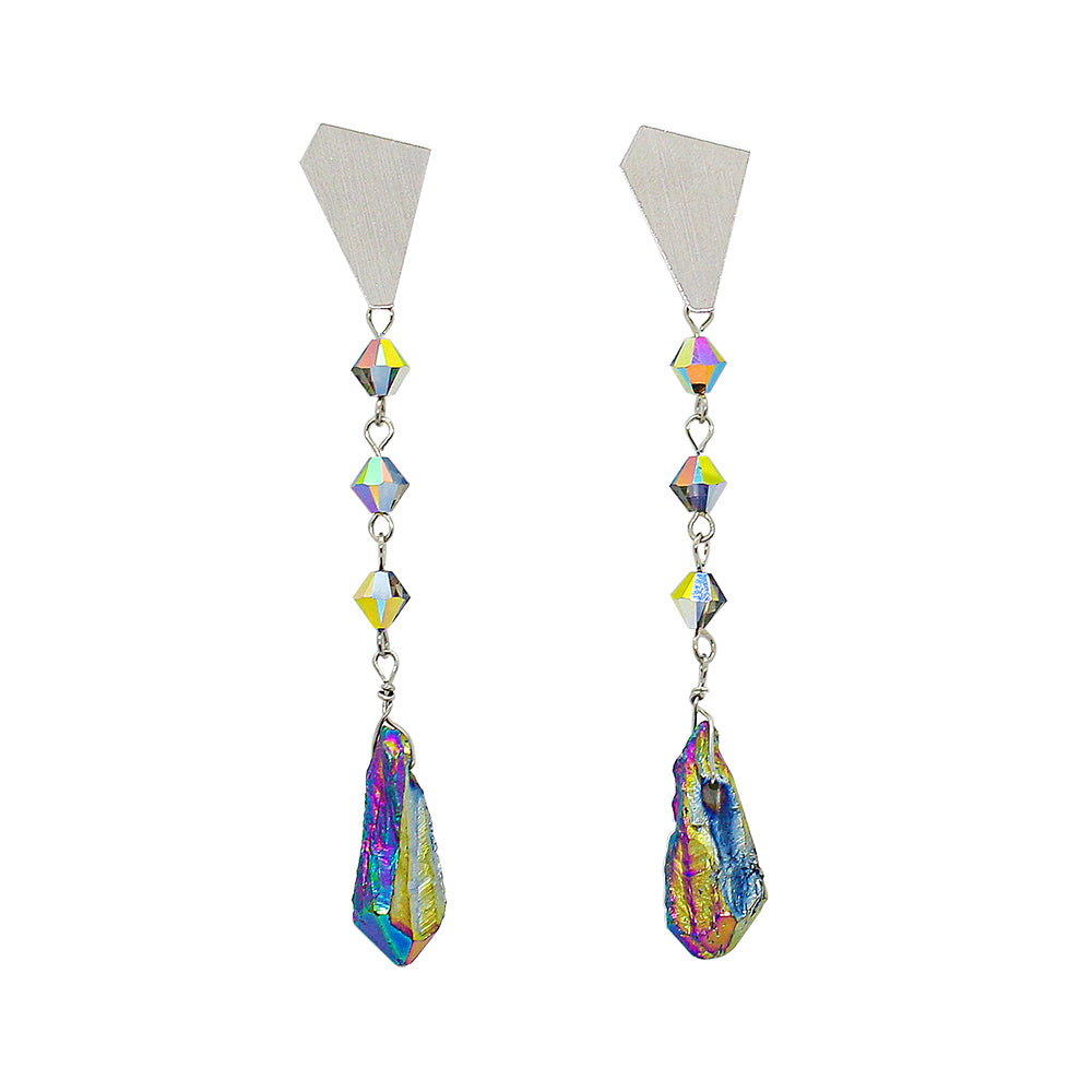 Ecca Quartz Drop Earrings in Metallic Rainbow colour