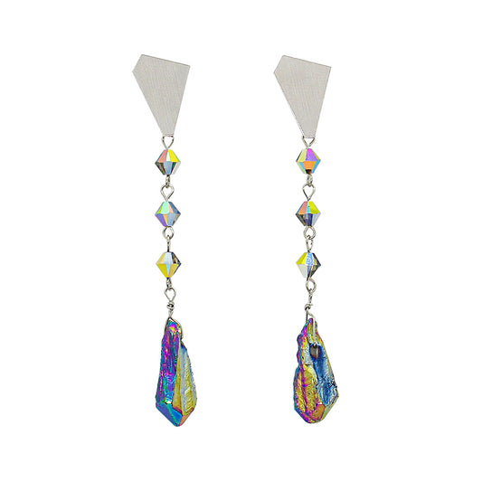 Ecca Quartz Drop Earrings in Metallic Rainbow colour