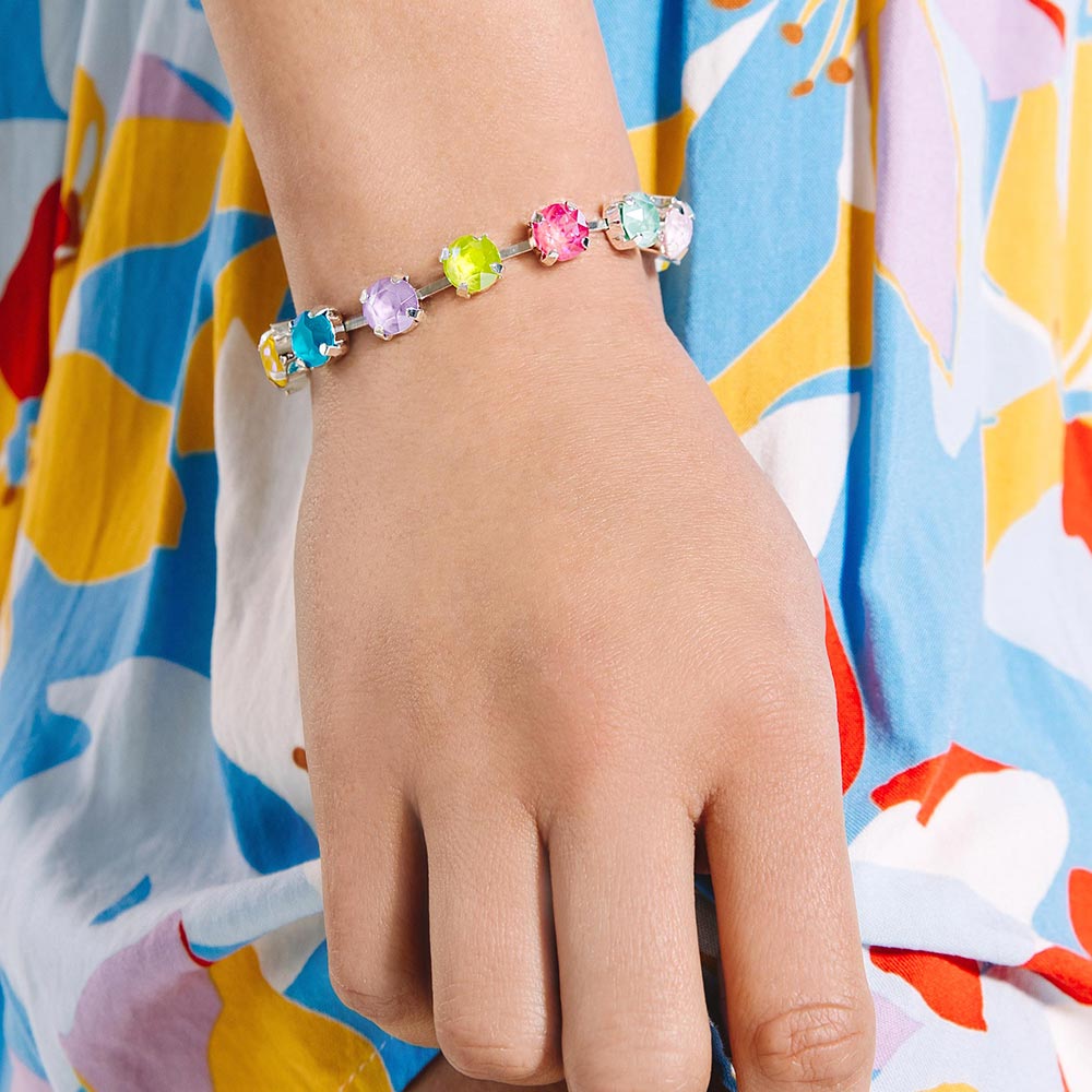 Gelato pastel colour crystal bracelet close up on hand down