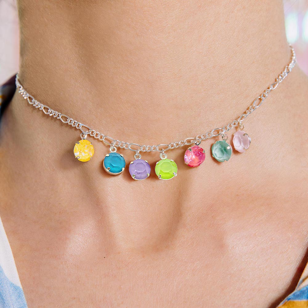 Gelato pastel crystal choker necklace close up on neck