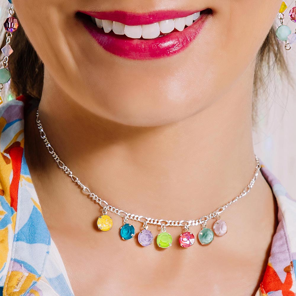 Gelato pastel crystal choker necklace worn with smile