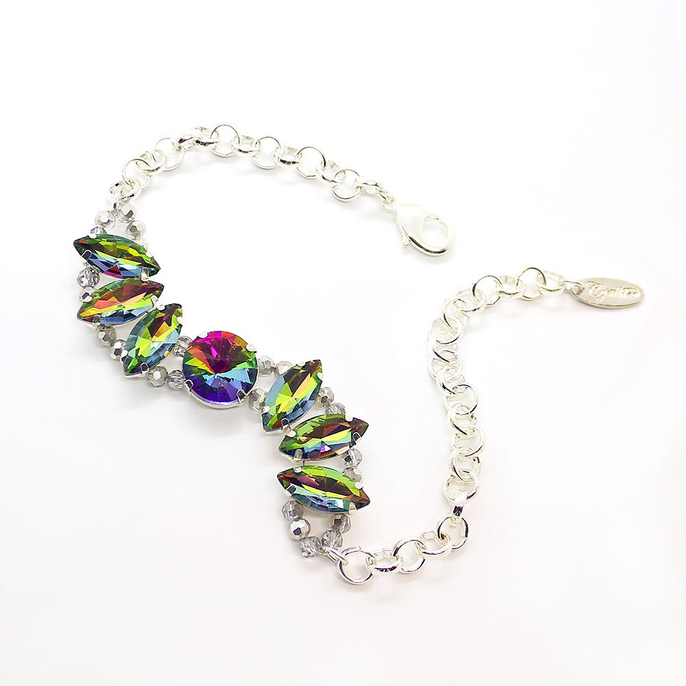 Heather rock glam crystal bracelet Rainbow on white background