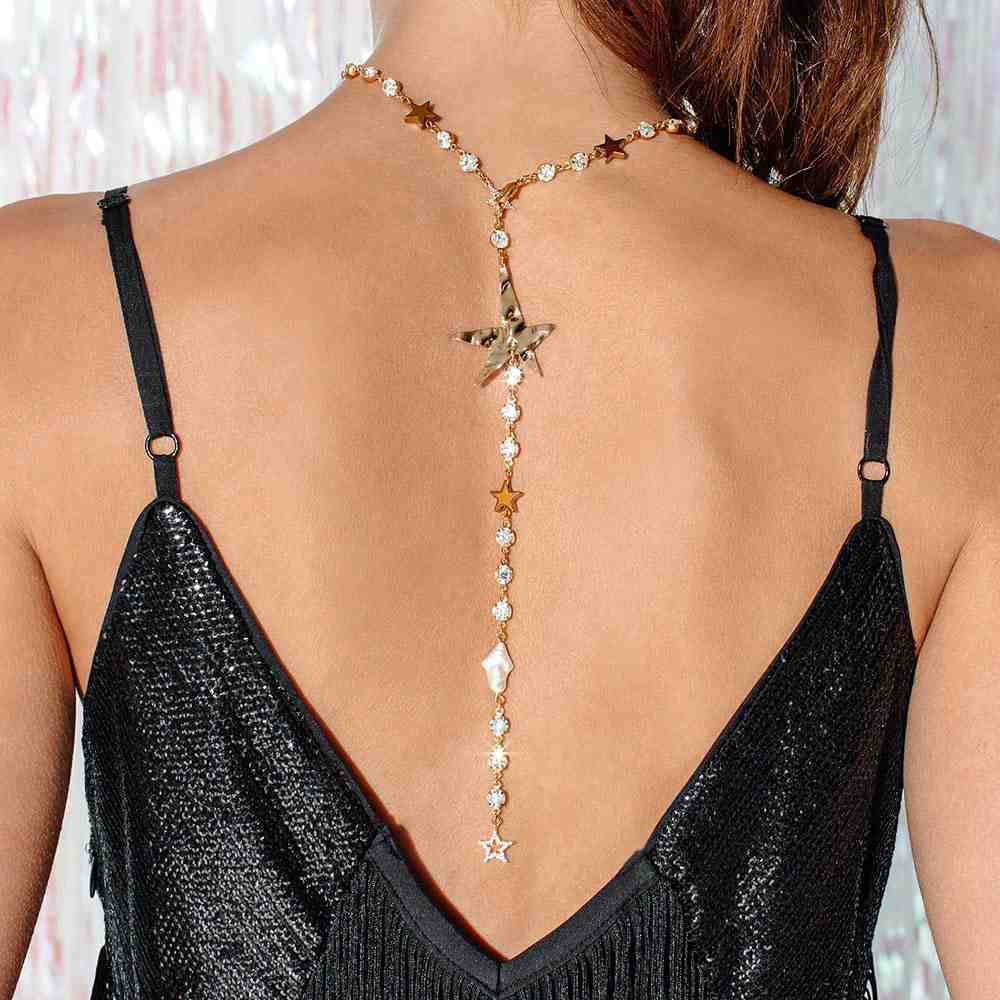 Back view of Iggy necklace worn as chocker with back drop.