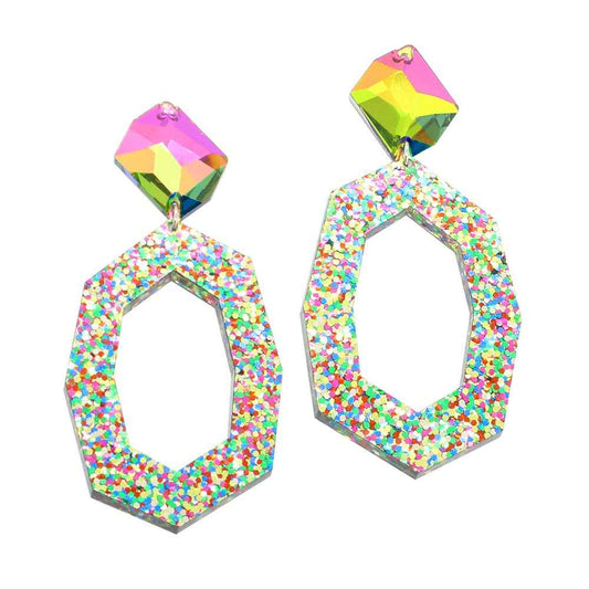 Jaci crystal and glitter earrings rainbow