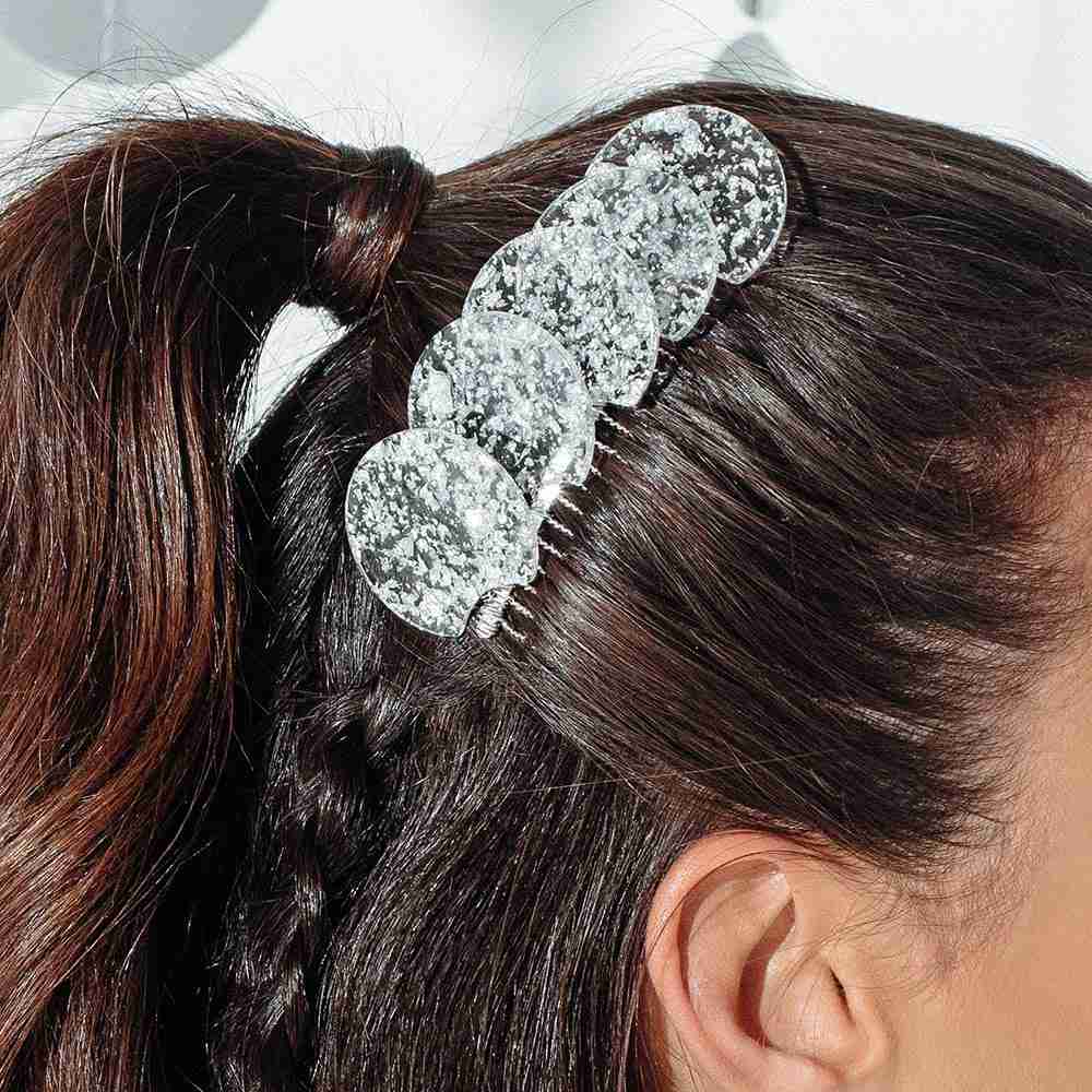 Leya acetate disc hair comb Silver close up