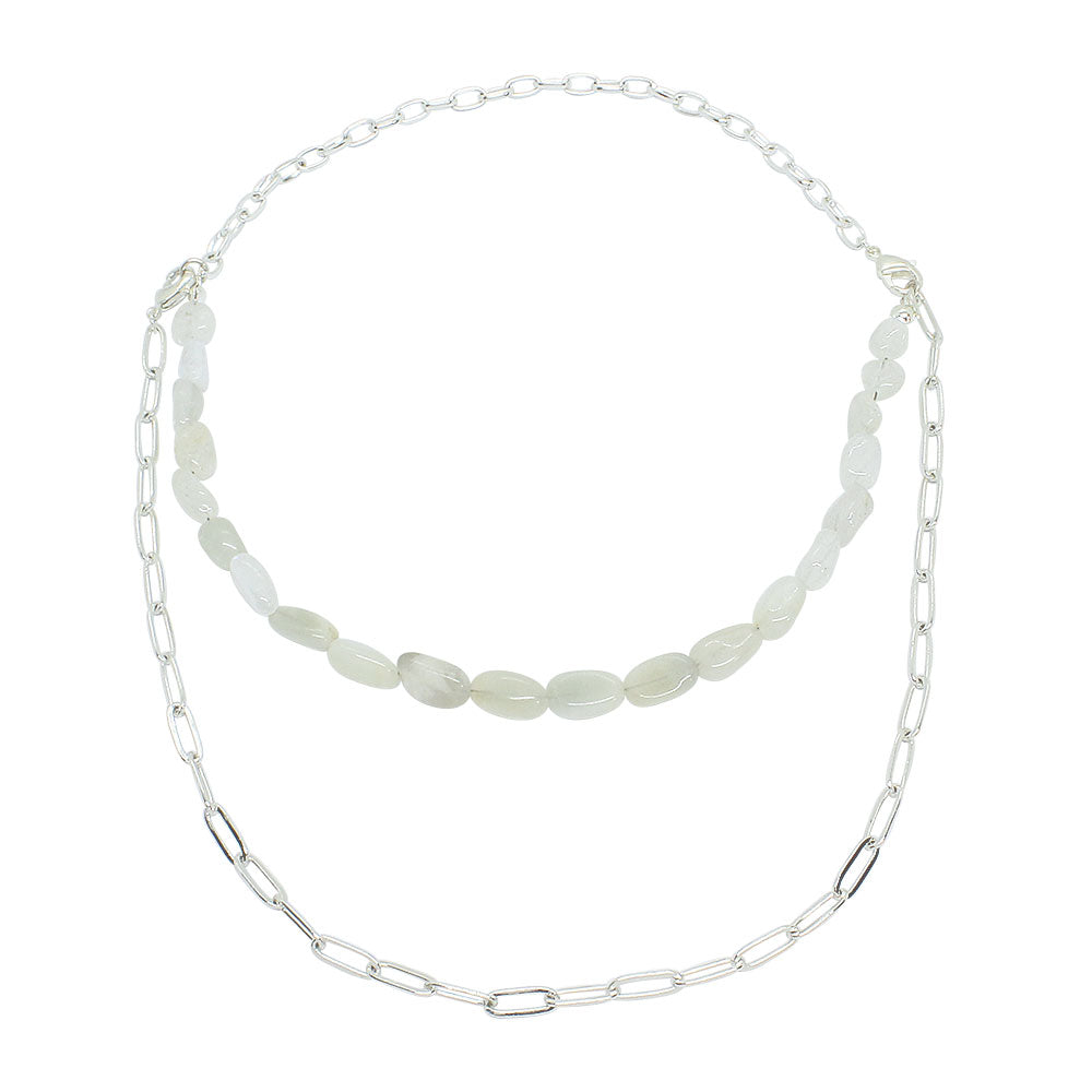 Neomi multi way stone necklace, silver chain and moonstone necklace.