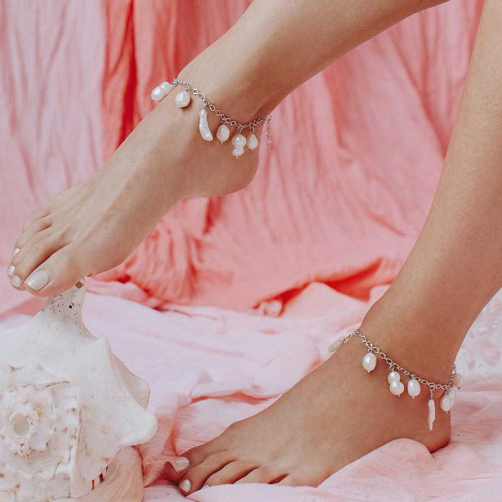 Sadie Freshwater Pearl Anklets pair with shell