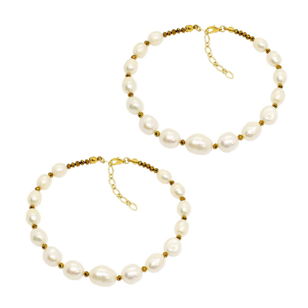 Umiko freshwater pearl and gold anklets pair