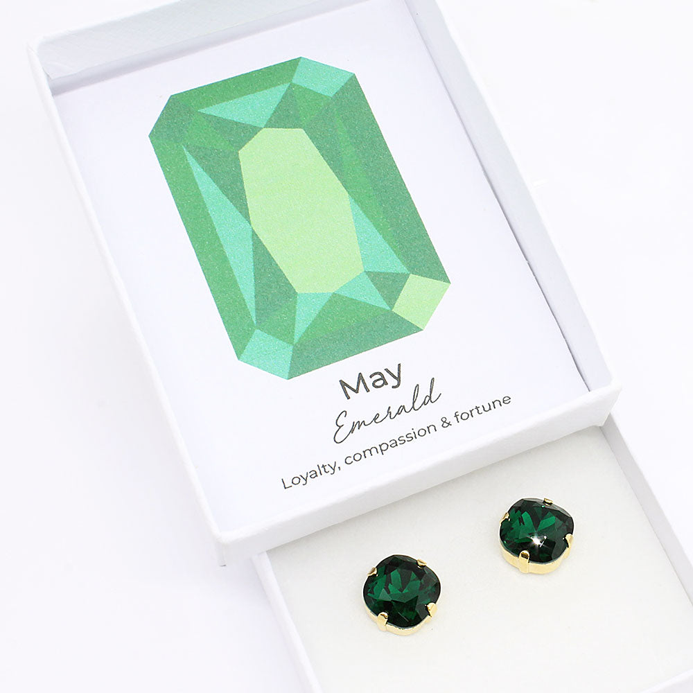 Emerald Zodiac Crystal Stud Earrings with box