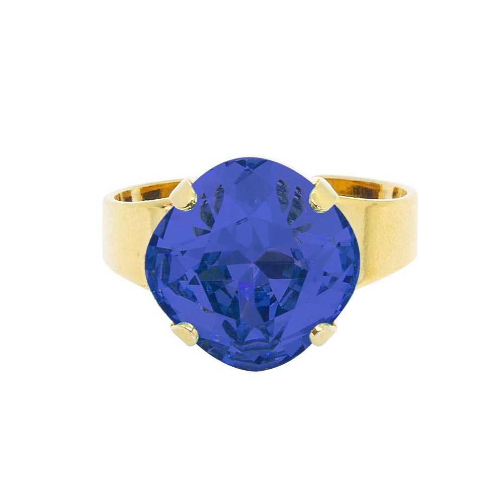 Zodiac crystal birthstone ring September sapphire with gold band