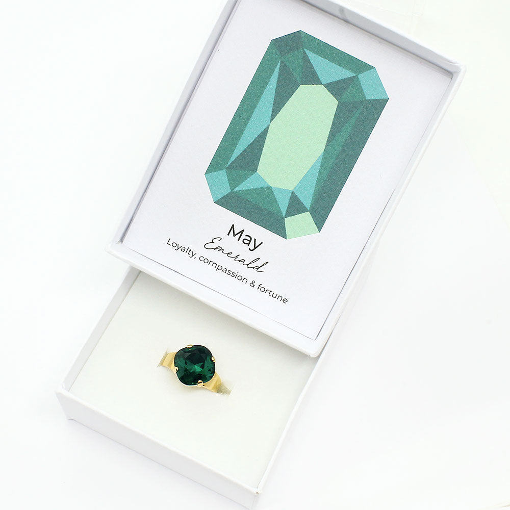 May emerald Zodiac birthstone crystal ring with box