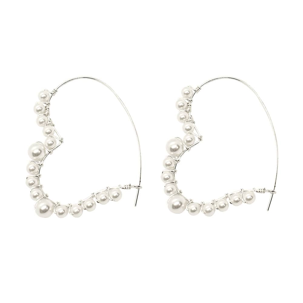 White & Silver Amelie Pearl Heart Hoop Earrings