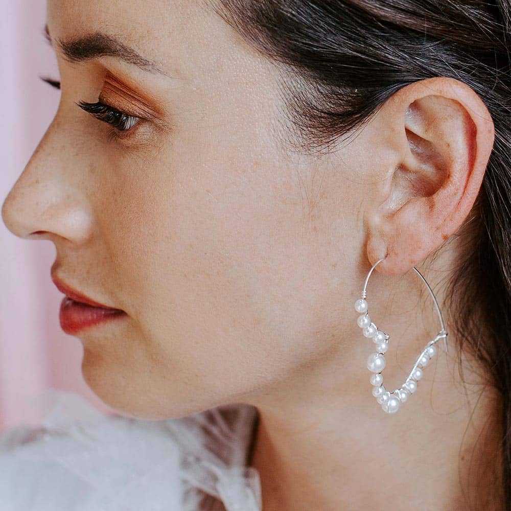 Amelie Pearl Heart Hoop Earrings left ear profile