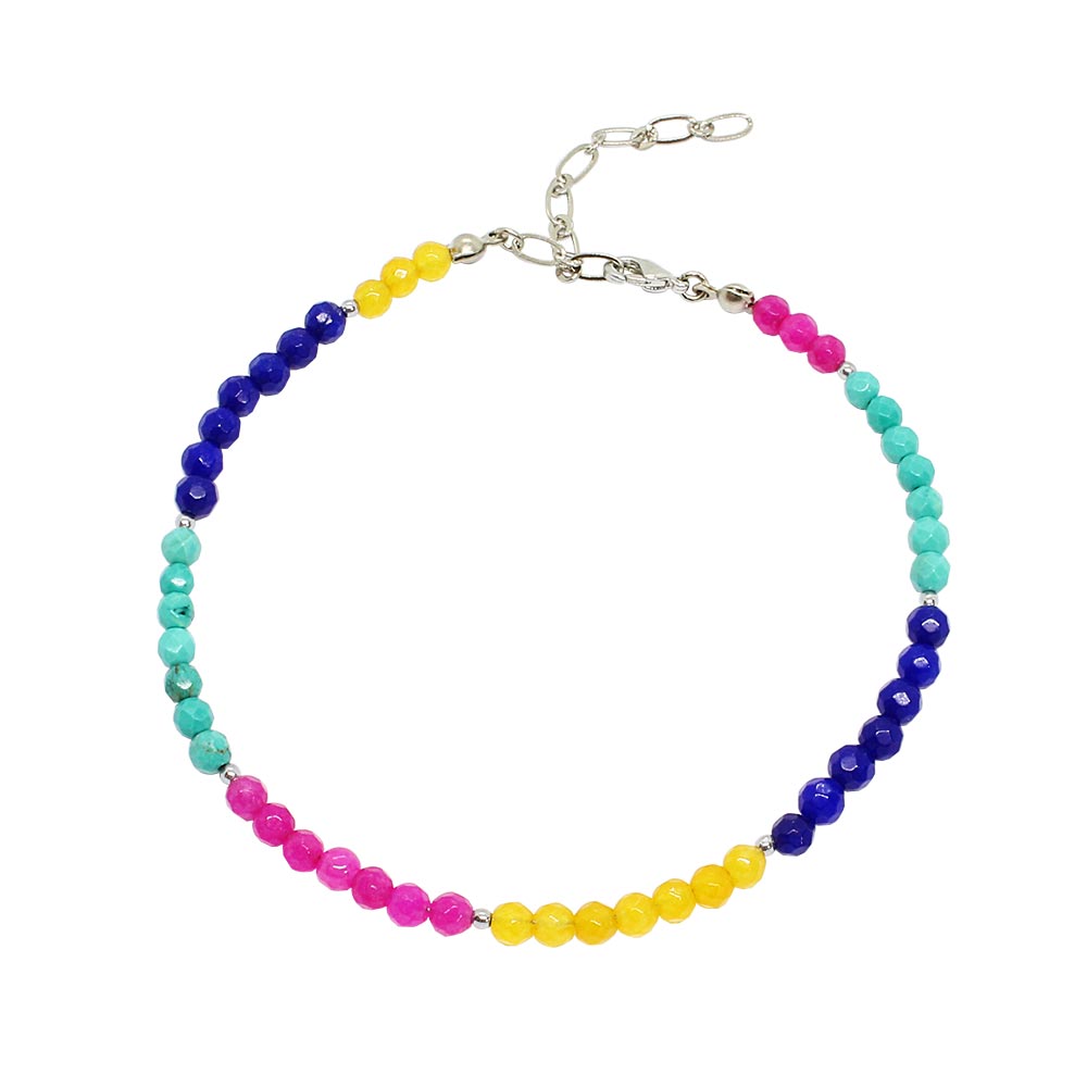 Ashnikko colourful multi stone anklets bright colours on white background