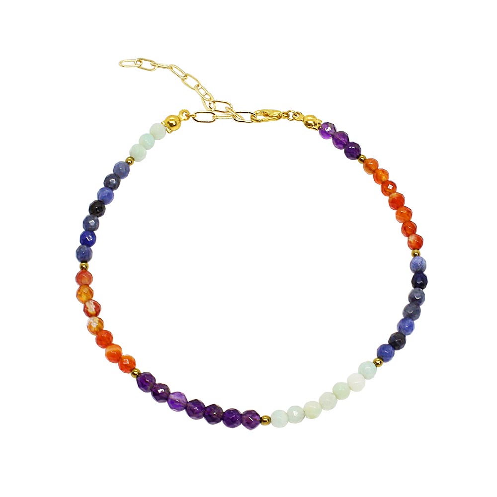 Ashnikko colourful multi stone anklets earth colours on white background