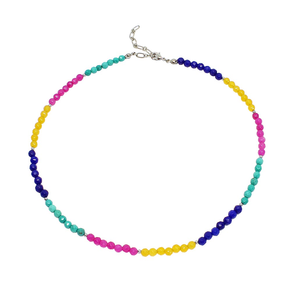 Ashnikko multi colour stone beaded necklace bright colours on white background