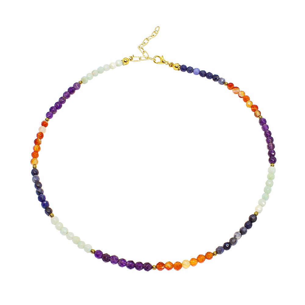 Ashnikko multi colour stone beaded necklace earth colours on white background