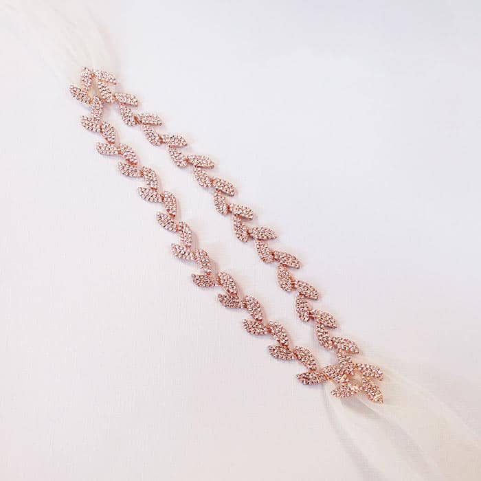 Aurelie bride headband and veil in rose gold with ivory tulle close up