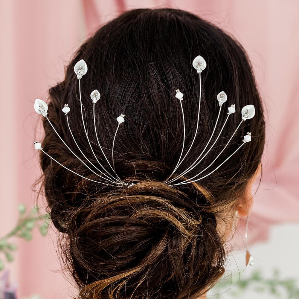 Silver Azami Radiating Lily Bridal Hair Comb from back