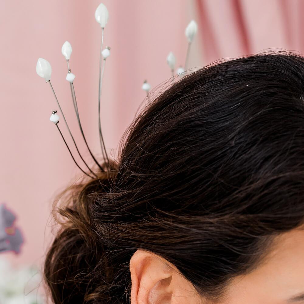 Silver Azami Radiating Lily Bridal Hair Comb from front