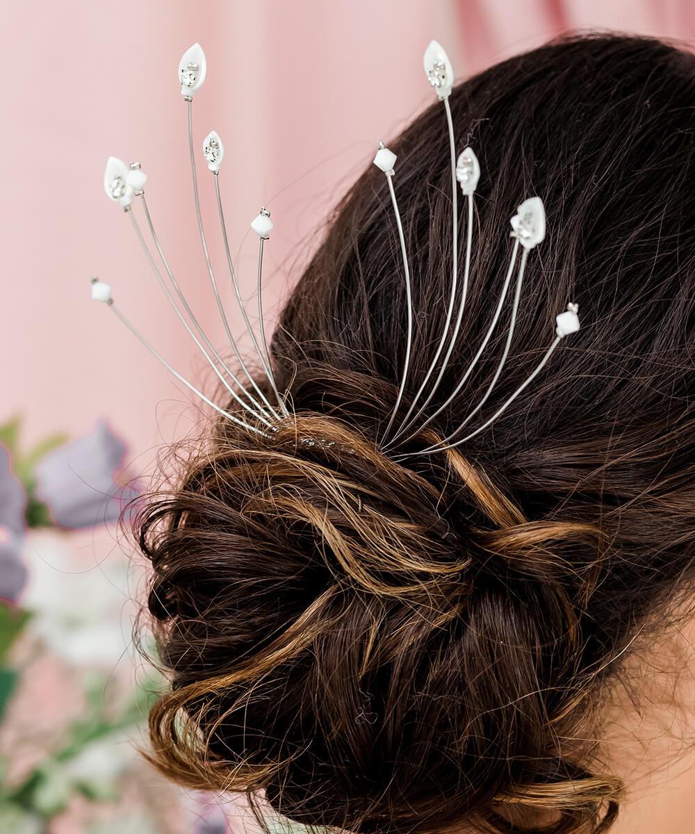 Silver Azami Radiating Lily Bridal Hair Comb from side