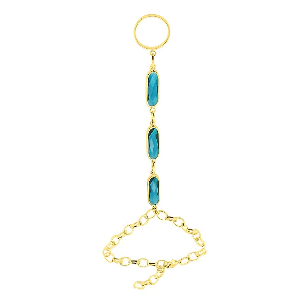 Azaria gold bracelet ring chain, teal crystal bracelet ring