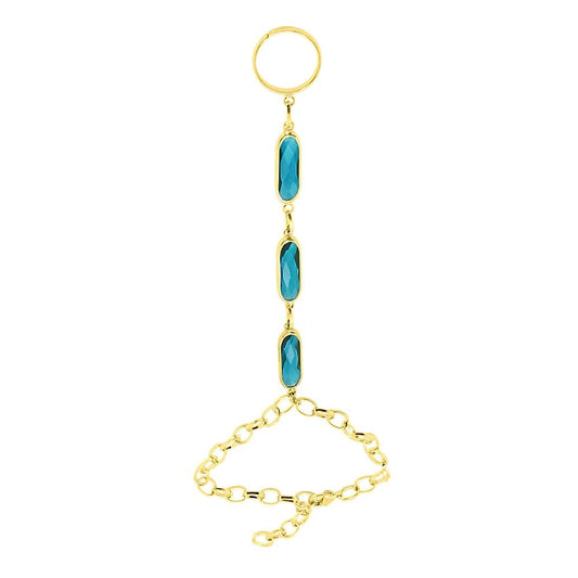 Azaria gold bracelet ring chain, teal crystal bracelet ring