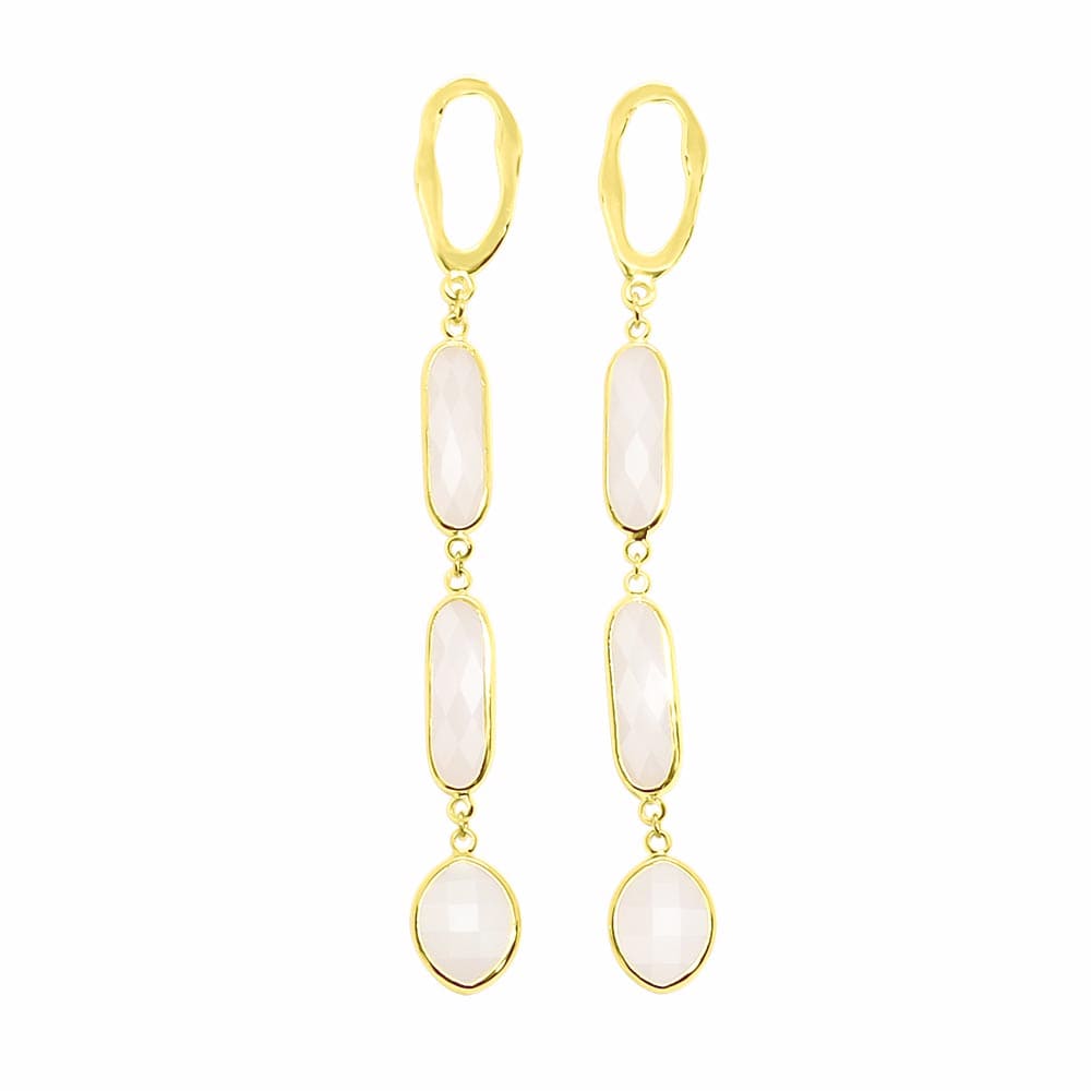 Azaria long crystal gold earrings, long teal crystal earrings