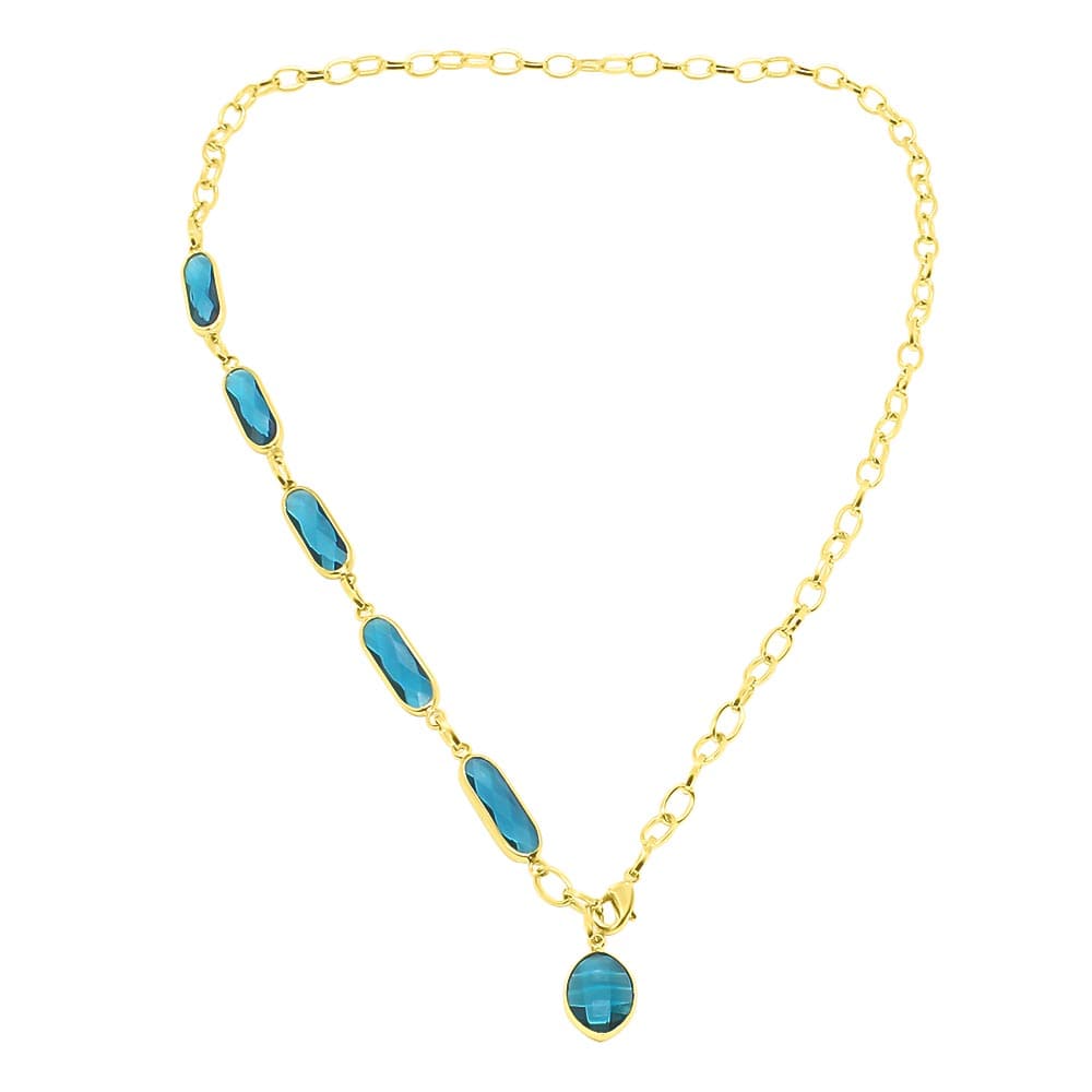 Azaria multiway necklace, teal crystal and long gold chain necklace