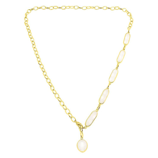 Azaria multiway necklace, white crystal and long gold chain necklace