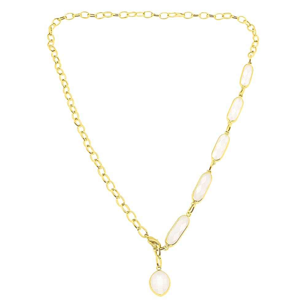 Azaria multiway necklace, white crystal and long gold chain necklace