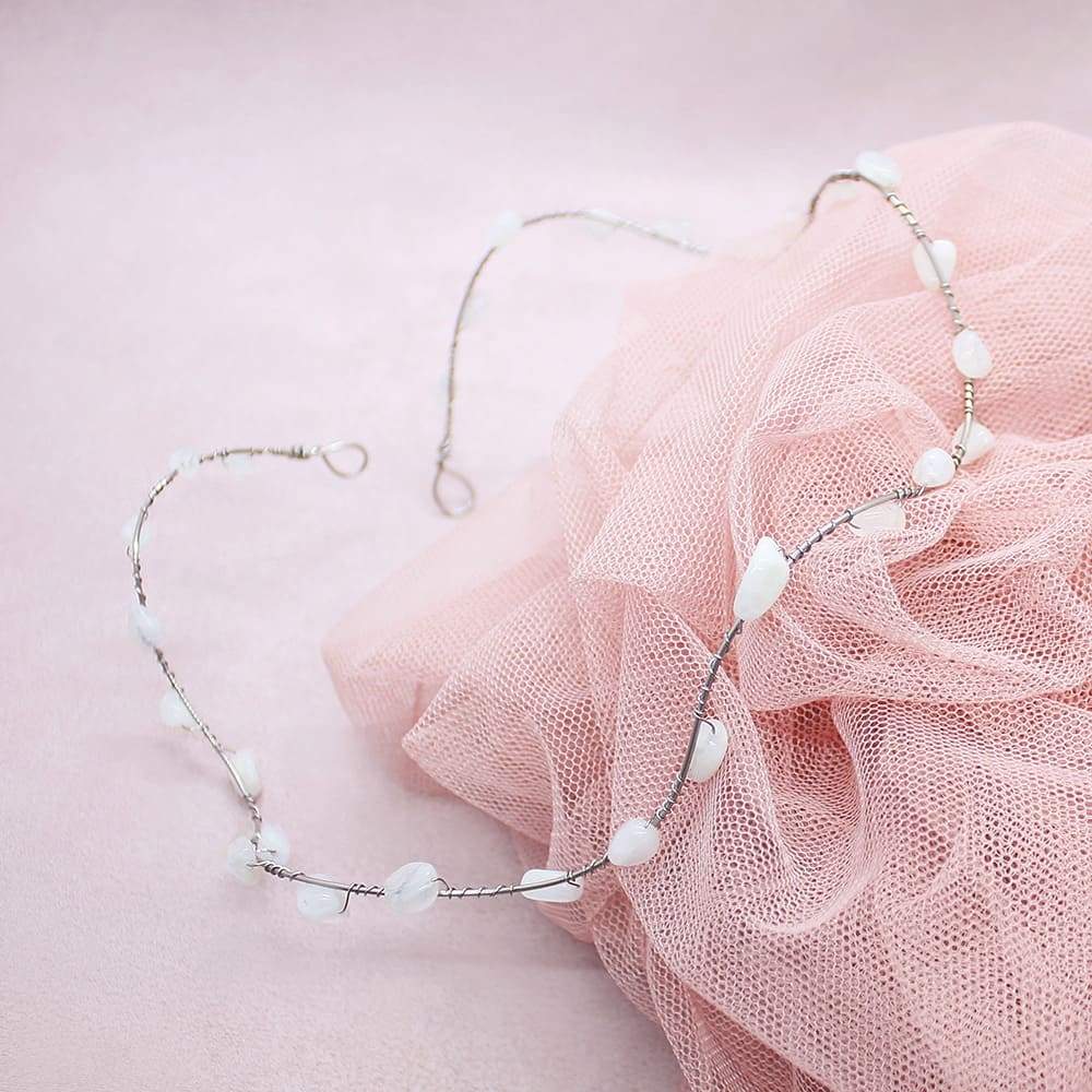 Bekki Moonstone Headpiece on pink