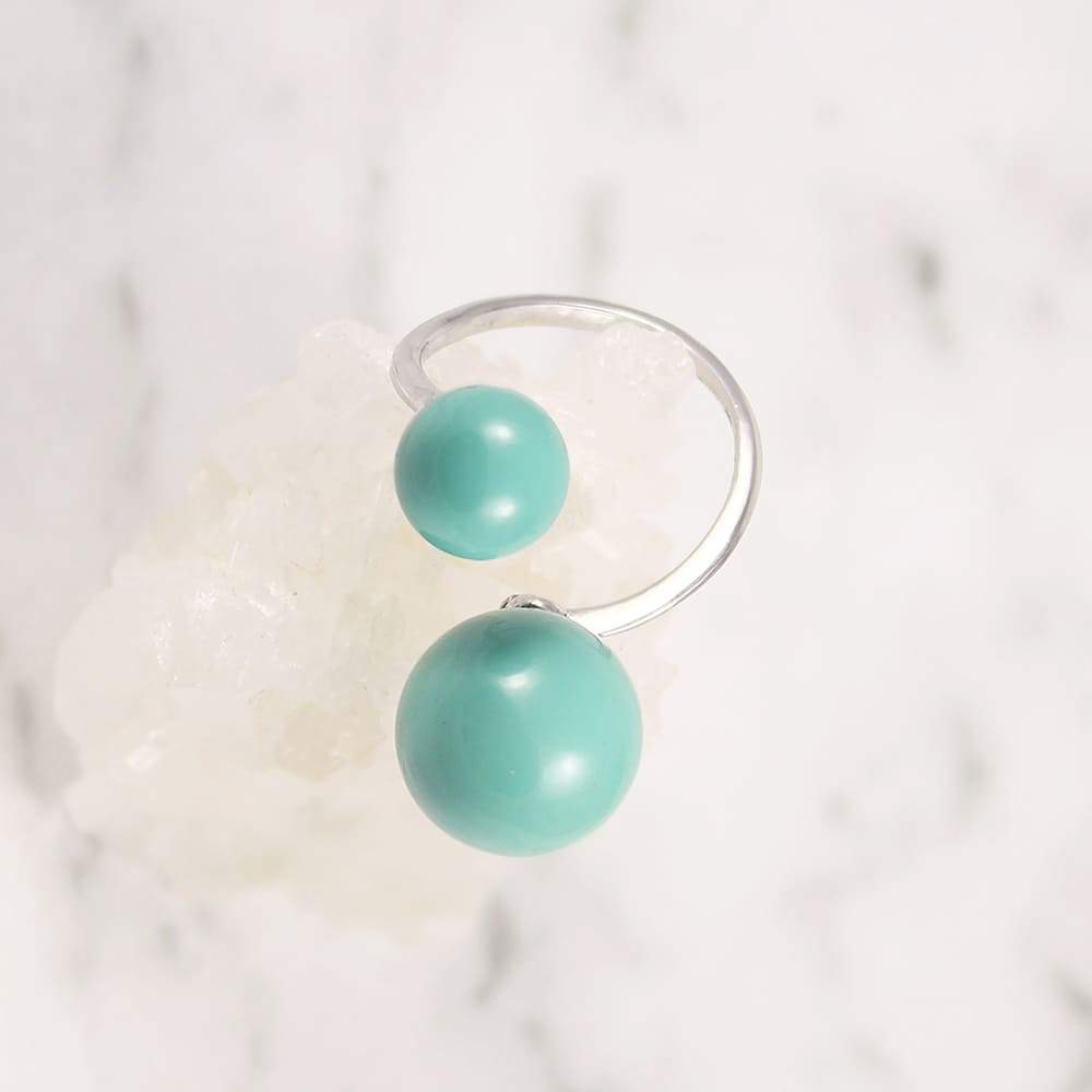 Turquoise Calypso Modern Pearl Wrap Ring on grey