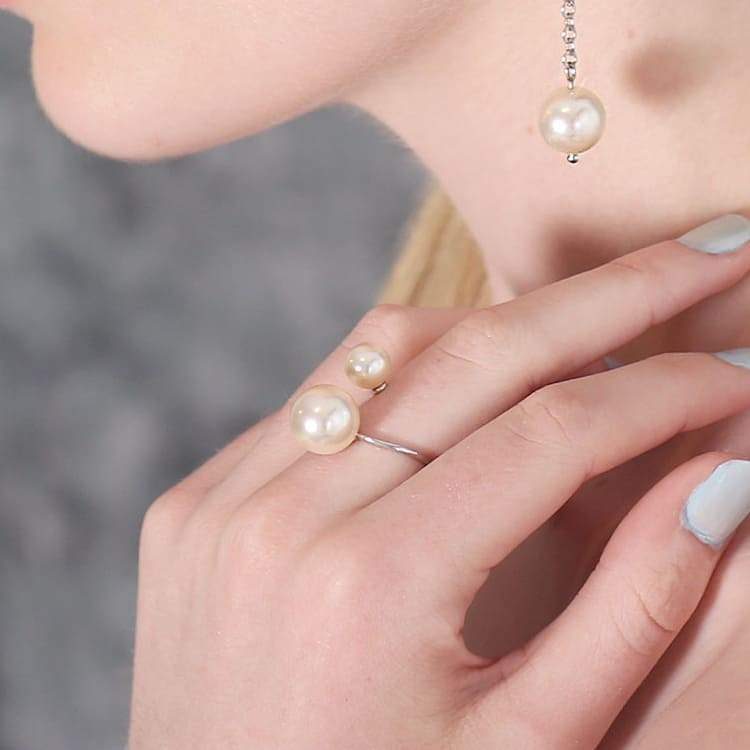 Ivory Calypso Modern Pearl Wrap Ring on finger