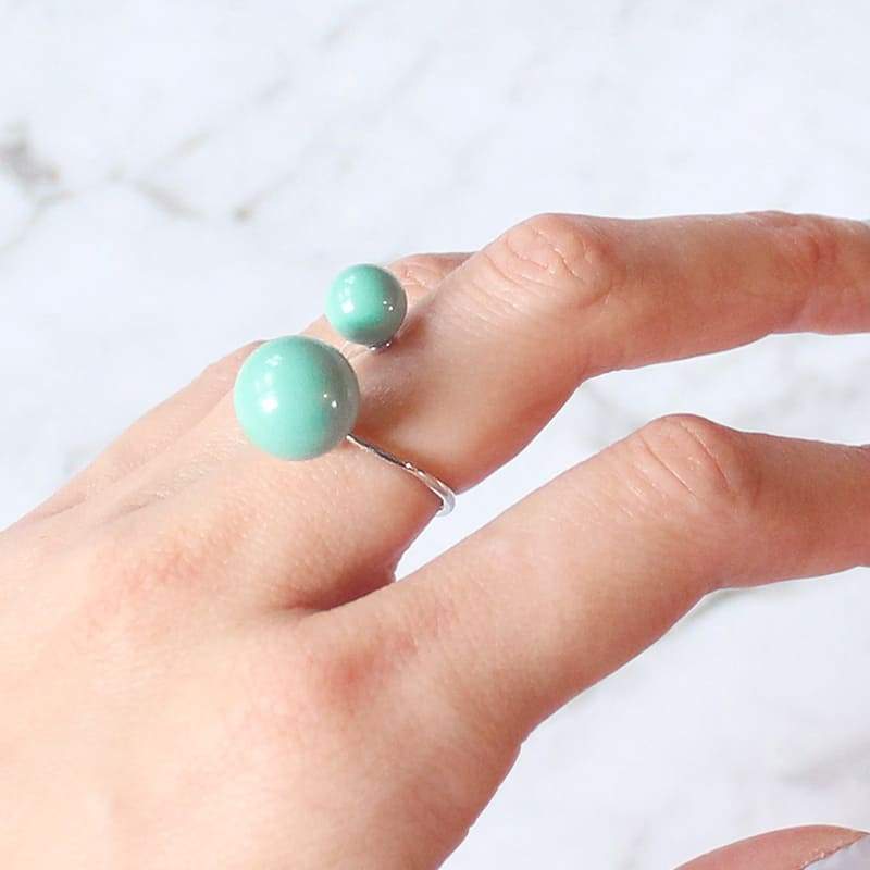 Turquoise Calypso Modern Pearl Wrap Ring on finger