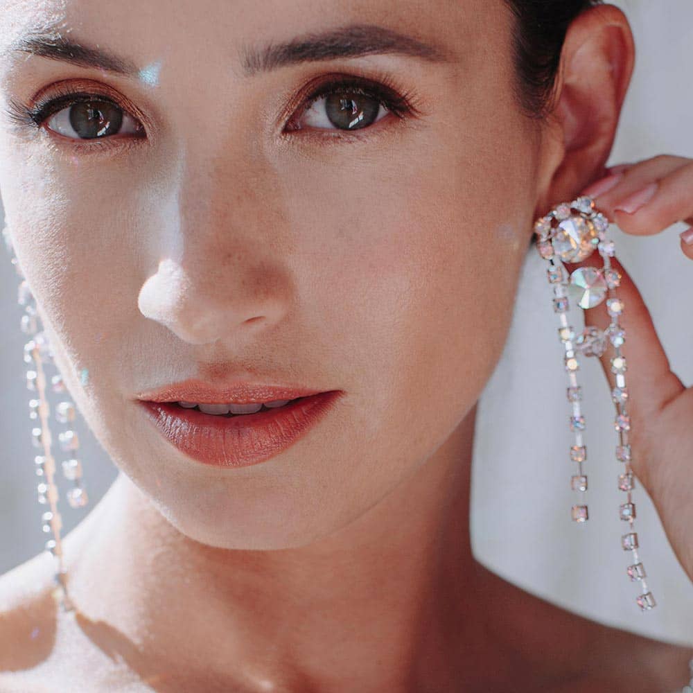 Chandra Iridescent Crystal Earrings left 