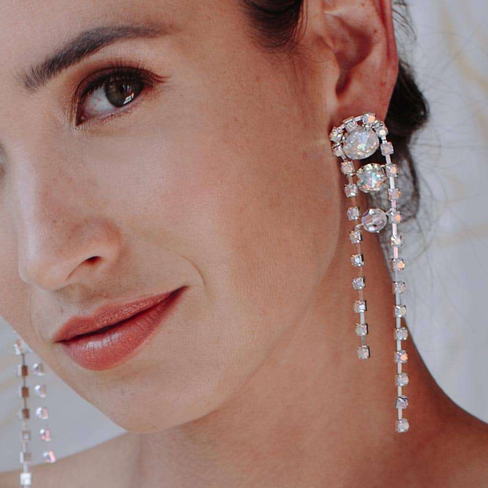 Chandra Iridescent Crystal Earrings left 