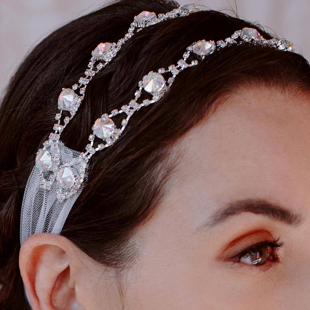 Chandra Iridescent Headband Veil close right