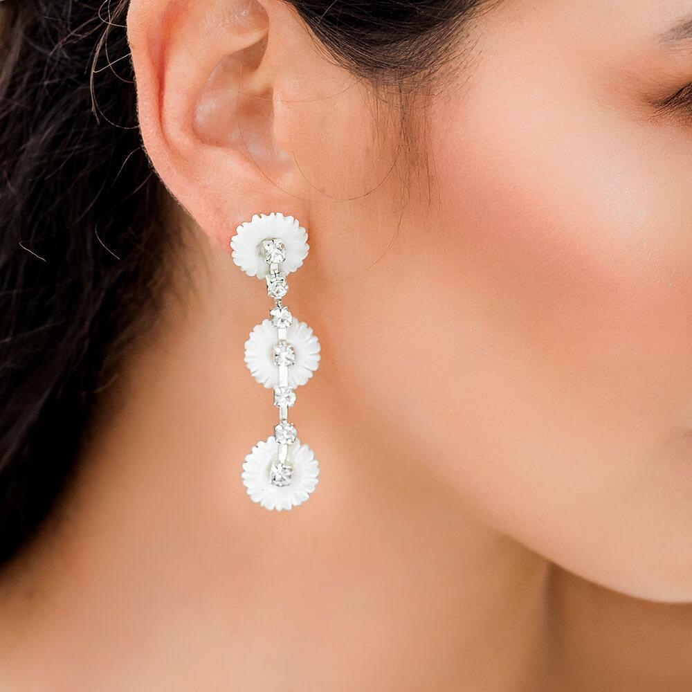 Silver Chloe Pearl Daisy Earrings from close