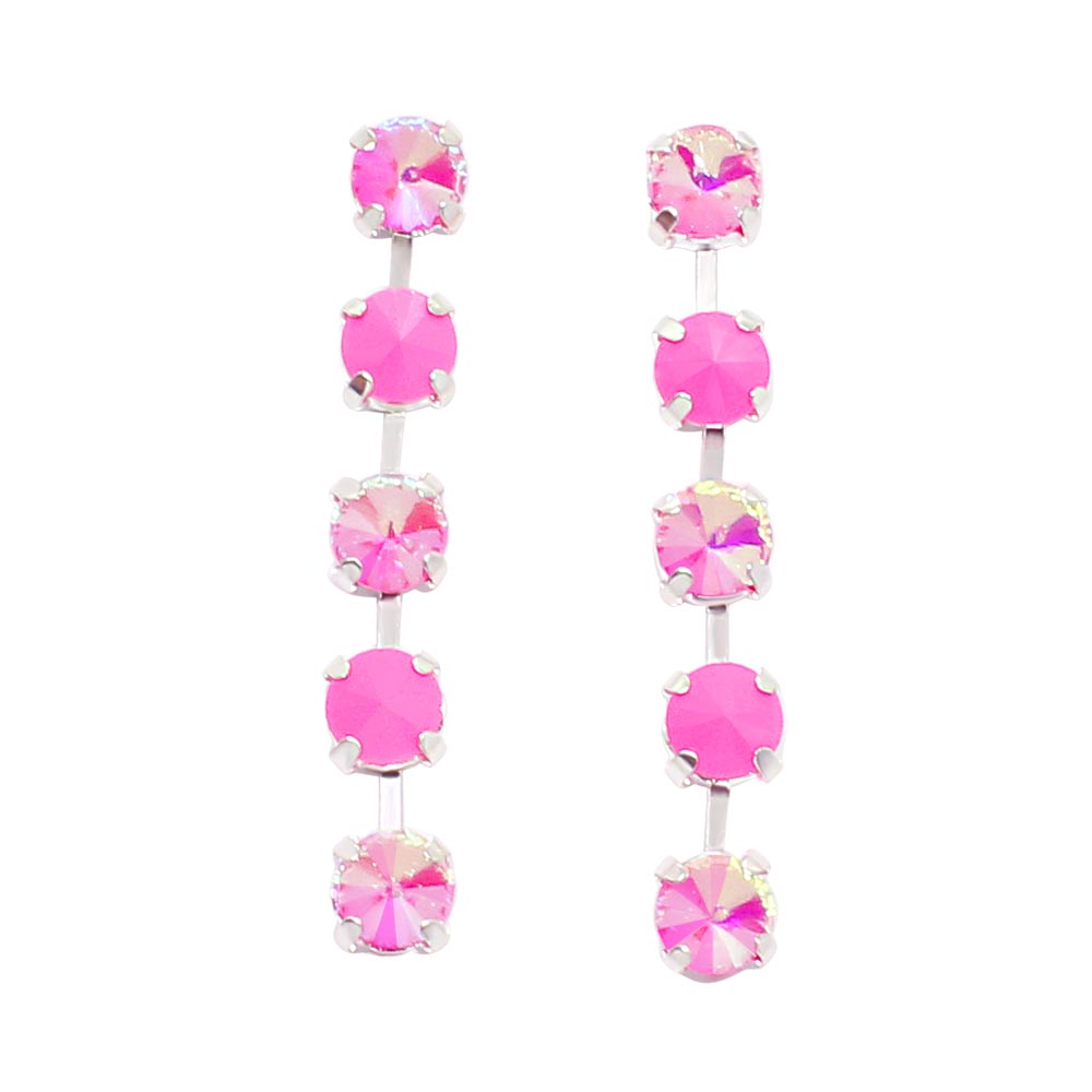 Daiquiri neon crystal earrings, neon pink earrings on white background