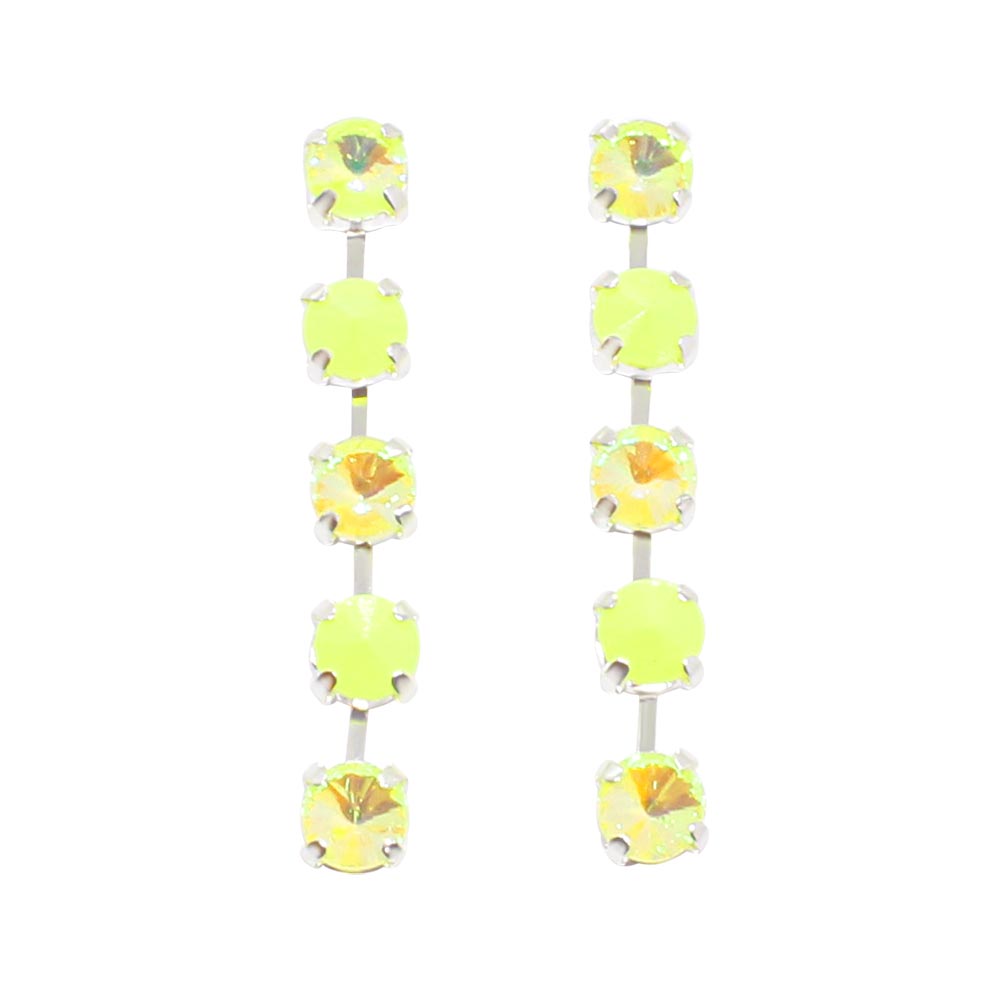 Daiquiri neon crystal earrings, neon yellow earrings on white background