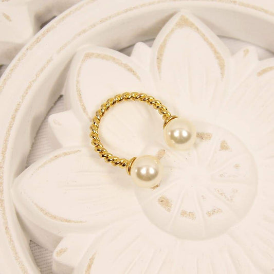 Ivory with Gold Davina Pearl Rope Ring on white