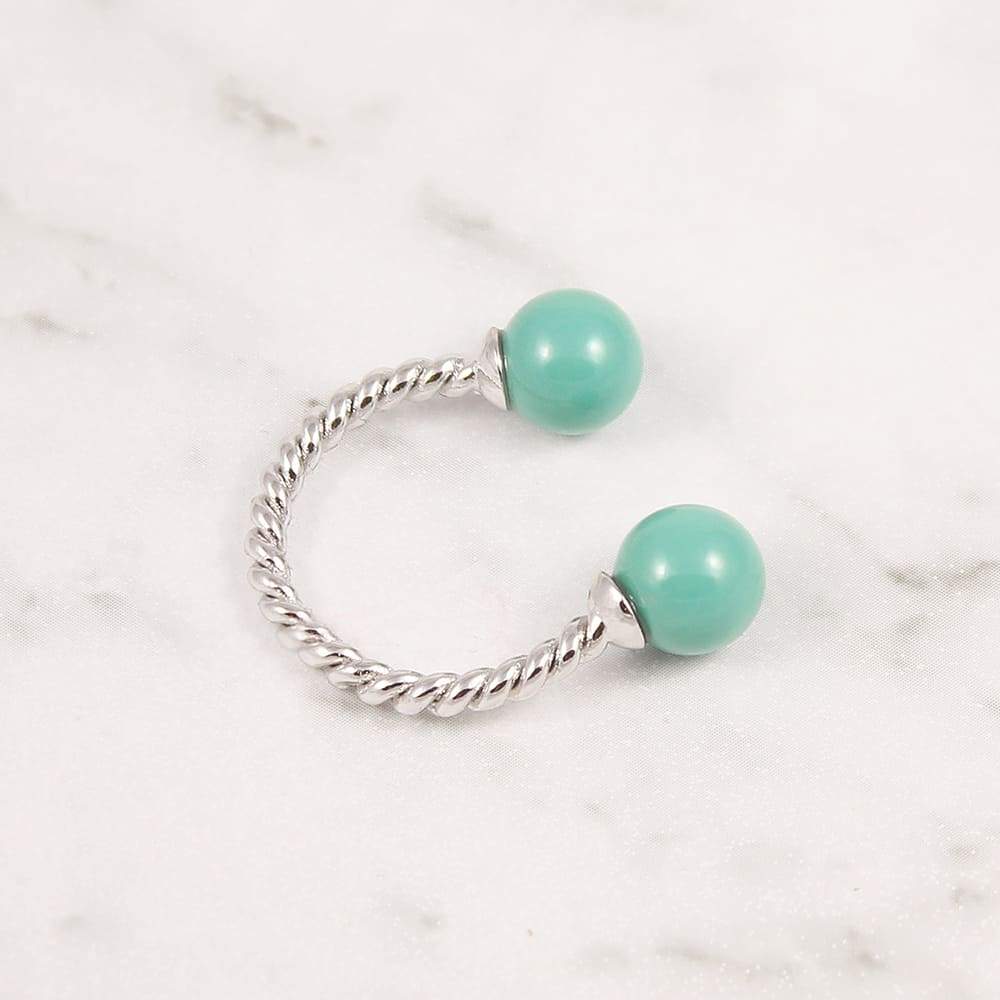 Turquoise with Silver Davina Pearl Rope Ring on grey