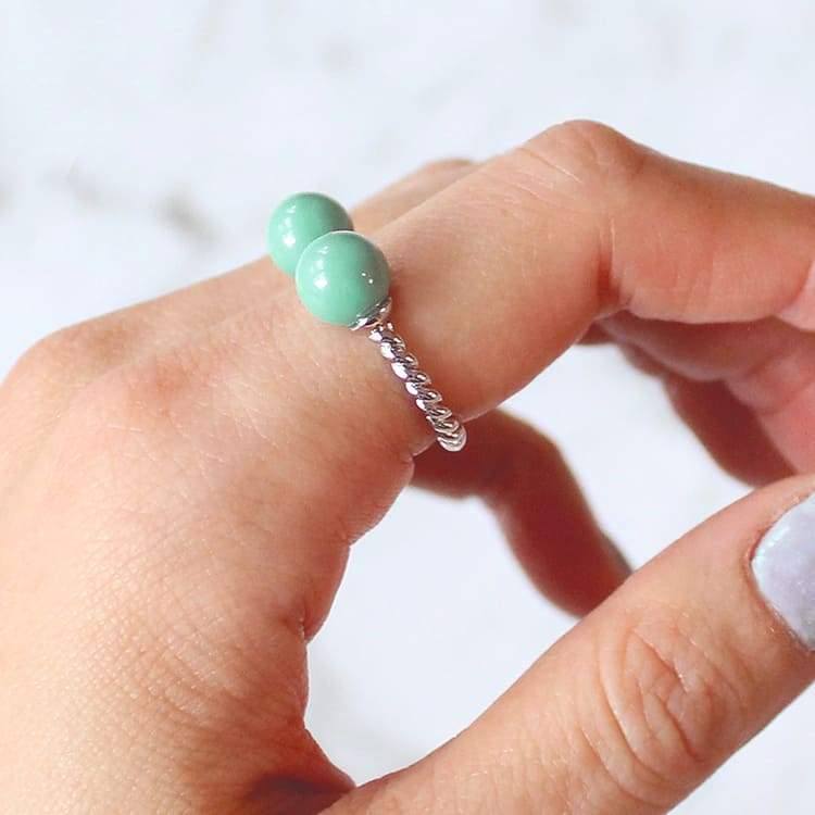 Turquoise with Silver Davina Pearl Rope Ring on finger