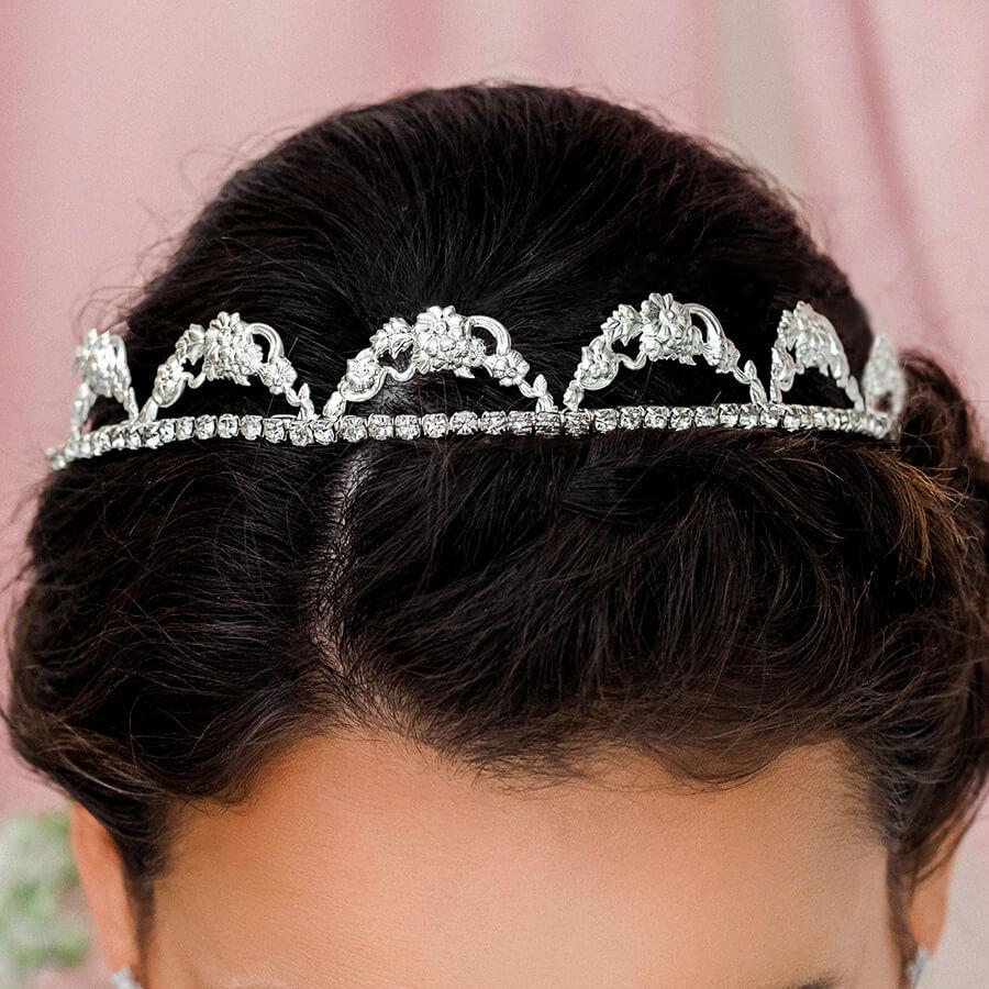 Silver Delphine Crystal Bridal Tiara from front