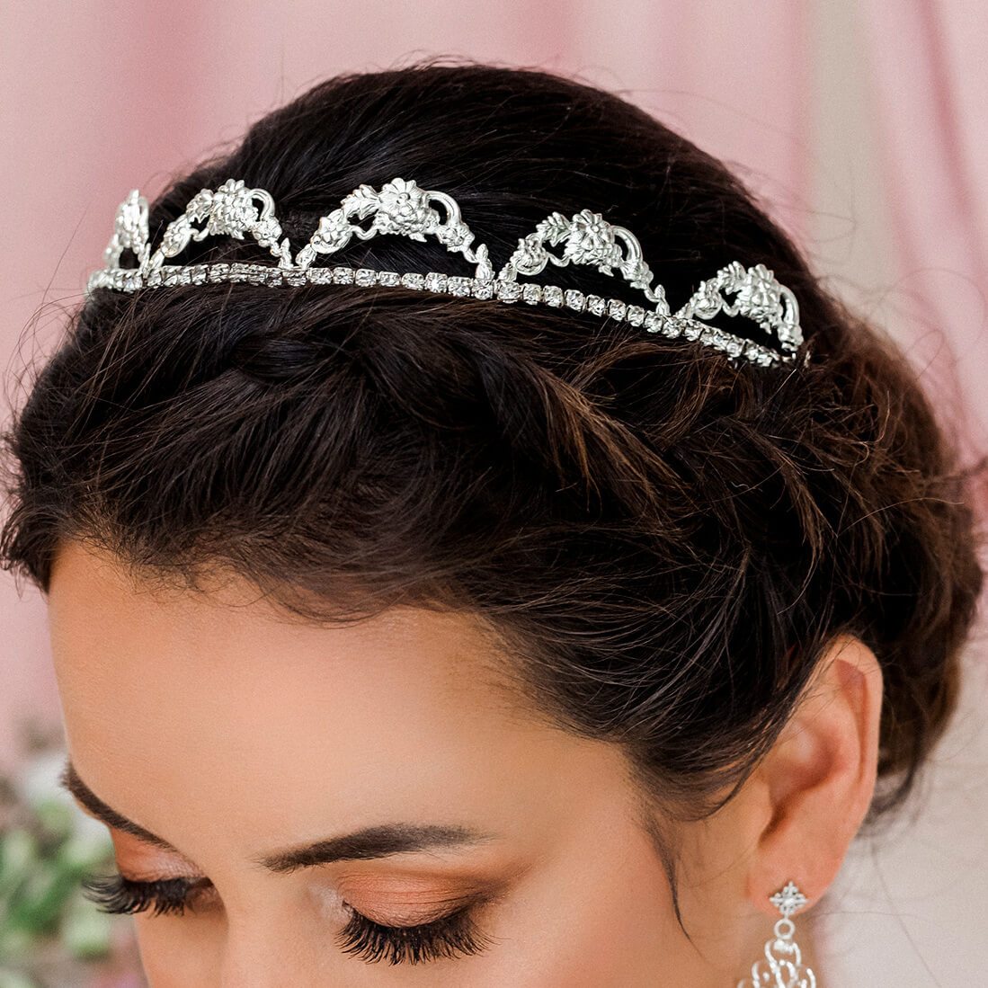Silver Delphine Crystal Bridal Tiara from side