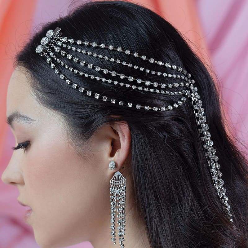 Deva Crystal Chain Hair Clip from side