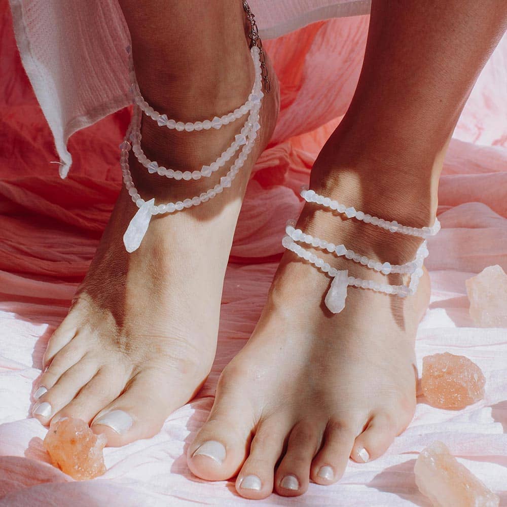 Ecca White Stone Anklets both feet