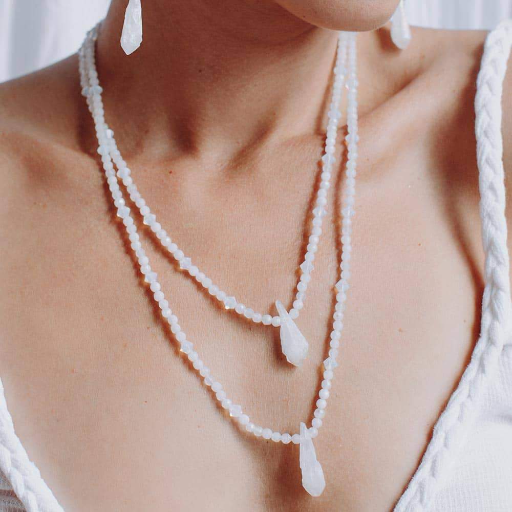 Ecca White Stone Back Necklace front close up